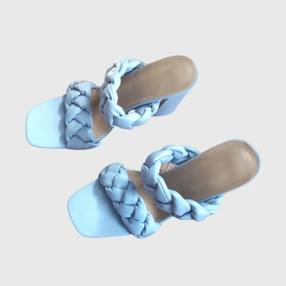 unbranded Shoes - Blue Braided Sandals Women's Size 8 Faux Leather Block Heel Unbranded